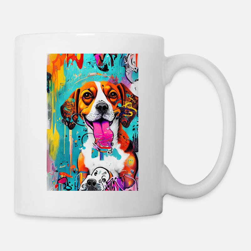 Modernes Pop-Art Print | bunt | Beagle Hund - Tasse - Weiß