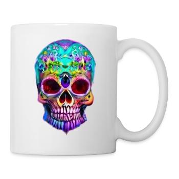 Mehrfarbiger stilisierter Totenkopf - Tasse - Weiß - Rechts