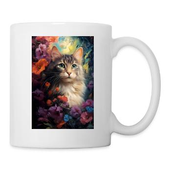 Chat dans le jardin avec des fleurs - Mug blanc - blanc - Droite