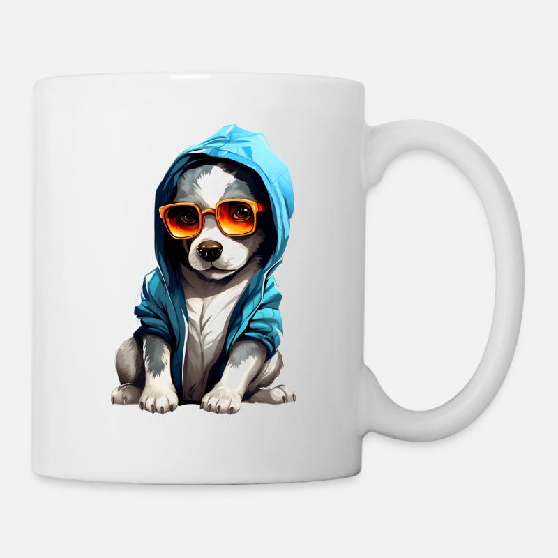 Cooler Welpe mit Sonnenbrille - Tasse - Weiß