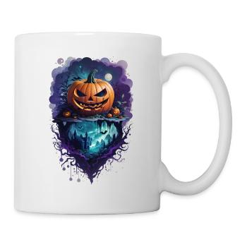 Halloween Kürbis Grusel Fledermaus Schloss Wald - Tasse - Weiß - Rechts