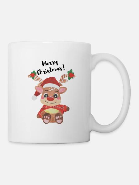 Cuddling reindeer: Merry Christmas! - Mug - white