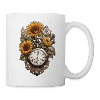 Uhr mit Sonnenblumen - Tasse - Weiß - Rechts