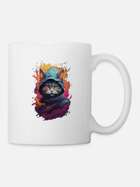 Guerrier félin fougueux: Chat ninja détaillé - Mug blanc - blanc