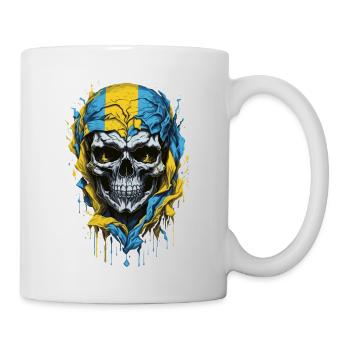 Ukraine: Stolzer Schädel im Flaggenrausch - Tasse - Weiß - Rechts