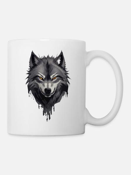 Wolfsangst Dunkler Spooky Wolfskopf - Tasse - Weiß
