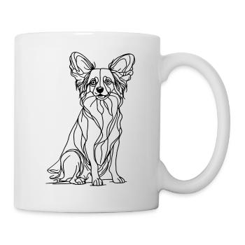 Papillon Hund - Line Art Design - Tasse - Weiß - Rechts