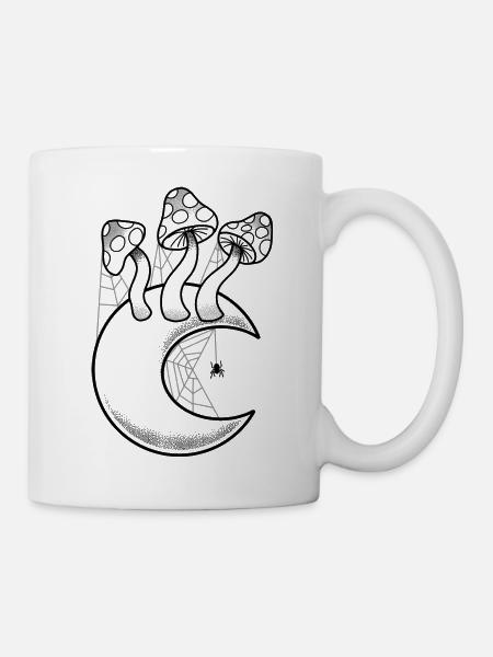 Tat style Wican Spider and Mushrooms on the moon - Mug - white