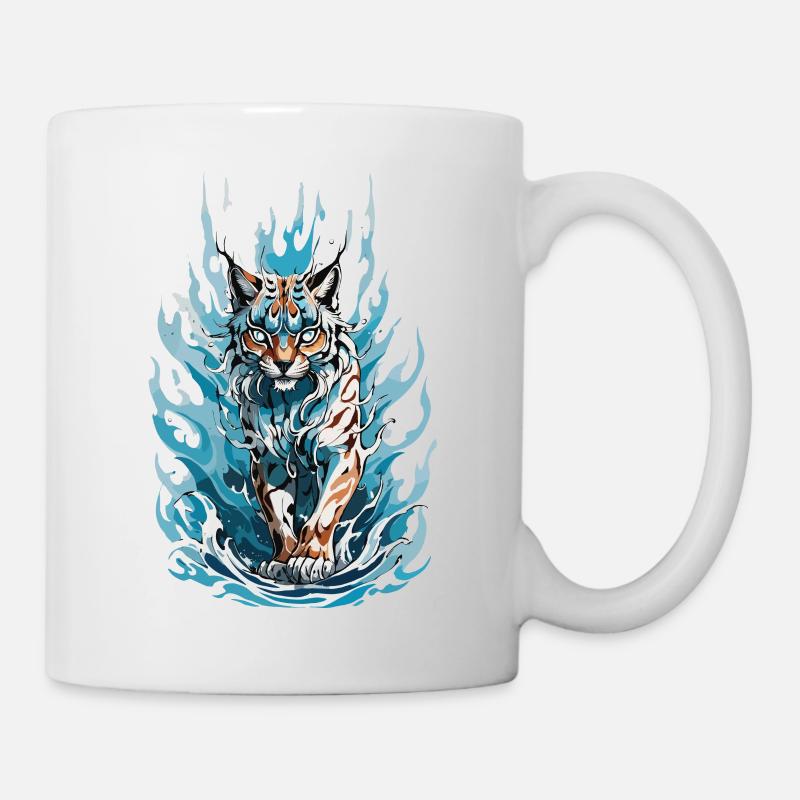 Lynx majestueux dans les flammes bleues - Mug blanc - blanc