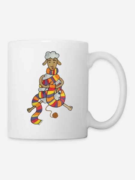 Cute Sheep Knitting Crochet Wool - Mug - white