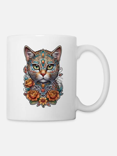 Katze Mexiko - Dia de los Muertos - Tasse - Weiß