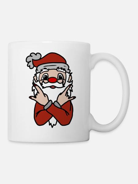 Santa Pose: Fingerzeichen Spaß - Tasse - Weiß