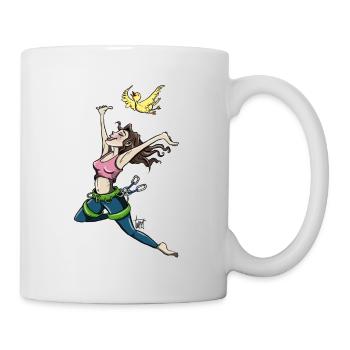 Fliegende Kletterin mit Vogel - Tasse - Weiß - Rechts