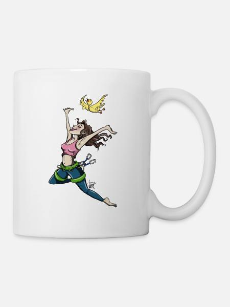 Fliegende Kletterin mit Vogel - Tasse - Weiß