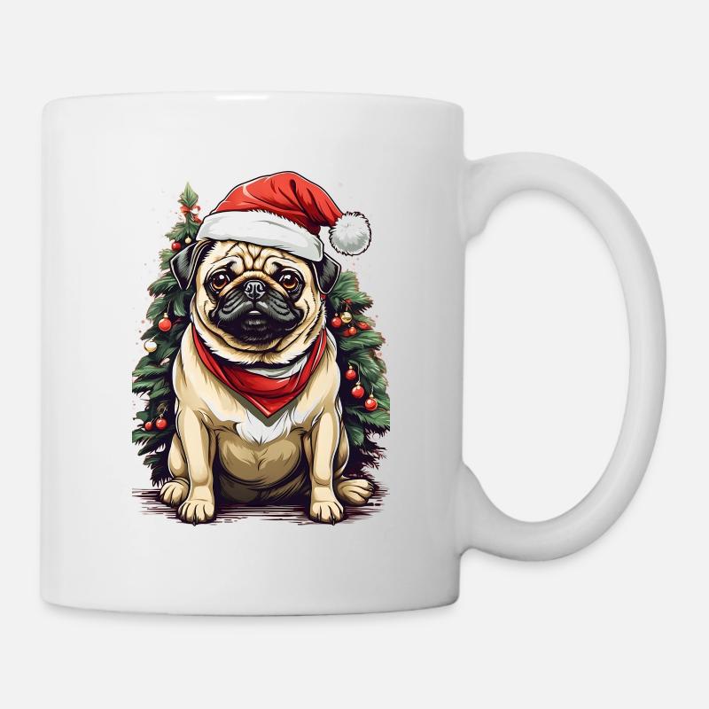 Frohe Weihnachten (Mops) - Tasse - Weiß