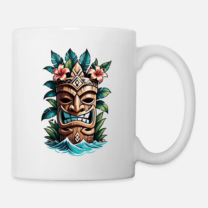 Tiki Beach - Polynesien Statue - Tasse - Weiß