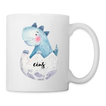 Geburtstagsaufdruck, Dino, blau - Tasse - Weiß - Rechts