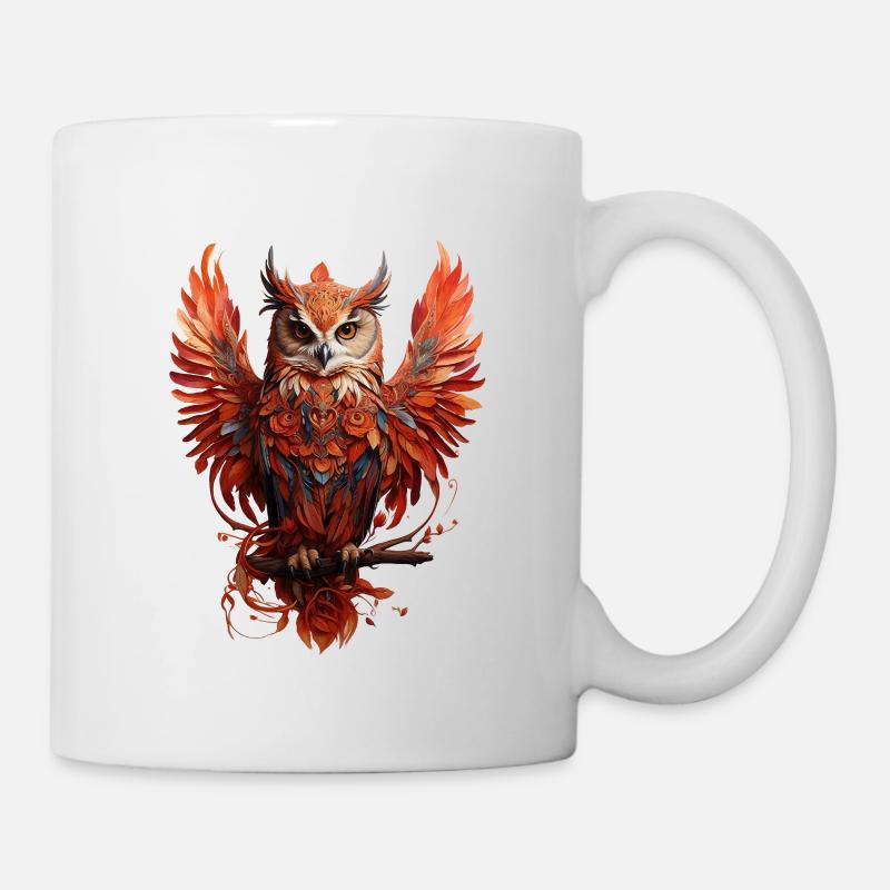 Mystische Rote Eule auf dem Ast - Tasse - Weiß