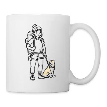 Frau, die mit ihrem Hund mit dem Rucksack unterwegs ist - Tasse - Weiß - Rechts