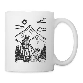 Wanderer mit seinem Hund genießt die Aussicht - Tasse - Weiß - Rechts