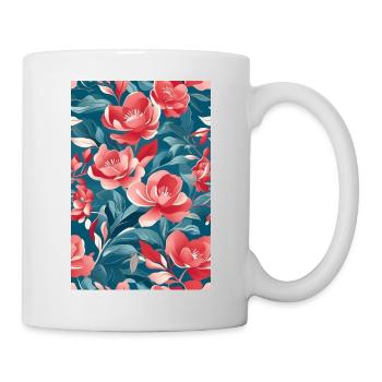 Rote Tulpen mit grünen Blättern - Tasse - Weiß - Rechts