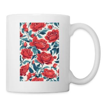 Fleurs rouges avec des feuilles vertes - Mug blanc - blanc - Droite