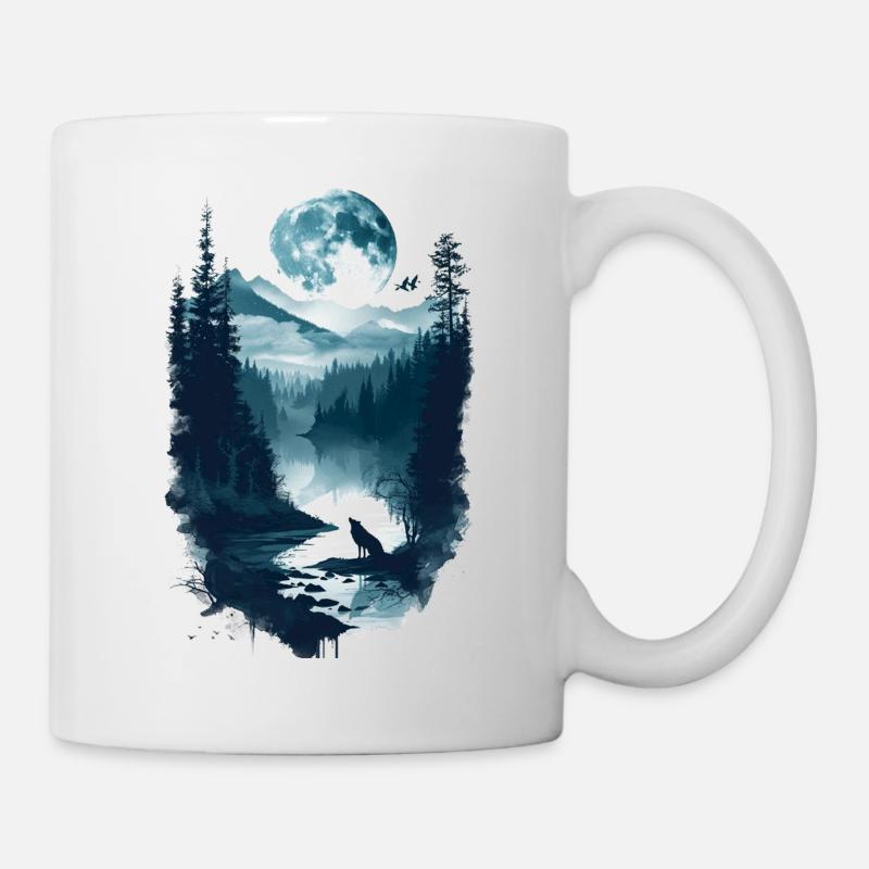 Loup hurlant à la lune - Mug blanc - blanc