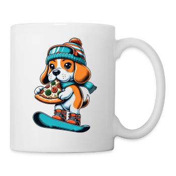 Beagle Snowboarder: Pizza Descent - Mug - white - Right