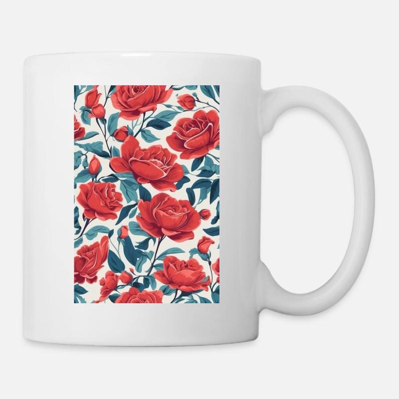 Rote Rosen - Tasse - Weiß