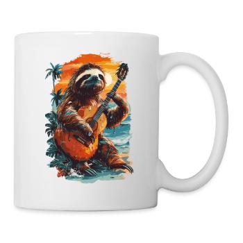 Sloth playing guitar on tropical beach - Mug - white - Right