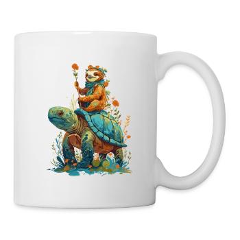 Sloth rides turtle - Mug - white - Right