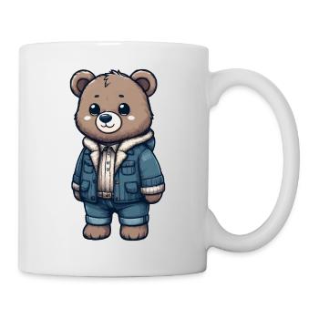 Cute teddy bear with denim jacket - Mug - white - Right