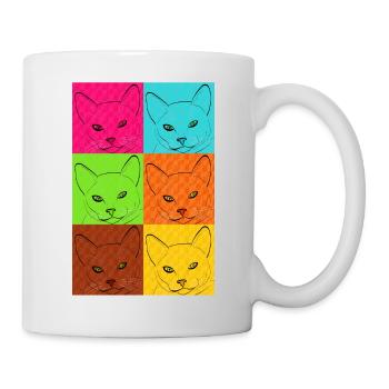 Line Art Katze Pop Art - Tasse - Weiß - Rechts