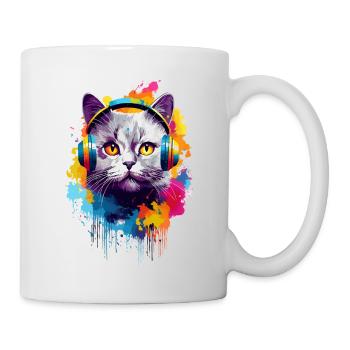 Bunte Britisch Kurzhaar Katze Farbkleckse Farbspri - Tasse - Weiß - Rechts