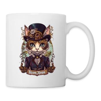 Viktorianische Steampunk Katze - Tasse - Weiß - Rechts