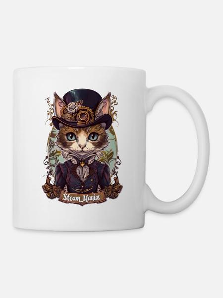 Viktorianische Steampunk Katze - Tasse - Weiß