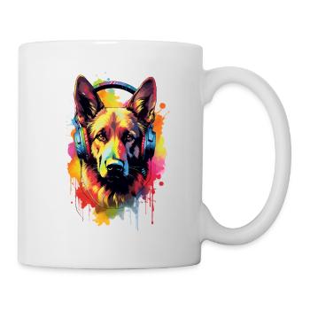 Berger allemand coloré avec des écouteurs - Mug blanc - blanc - Droite