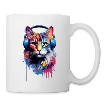 Chat Maine Coon coloré avec des écouteurs - Mug blanc - blanc - Droite