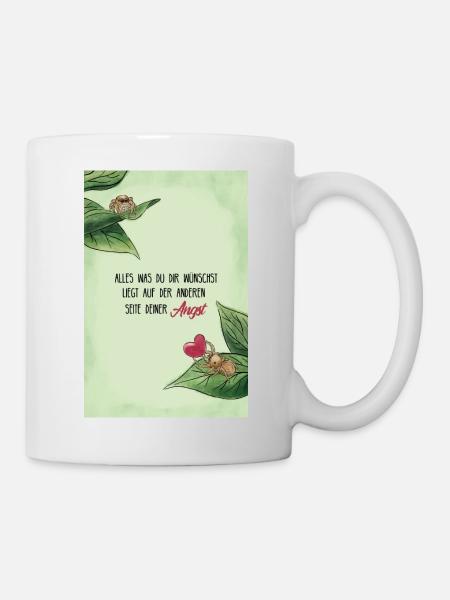 Inspirierender Spruch für Mut mit süßen Spinnen - Tasse - Weiß