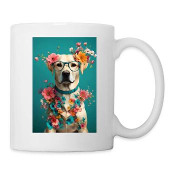 Yellow Labrador Retriever with glasses and flowers - Mug - white - Right