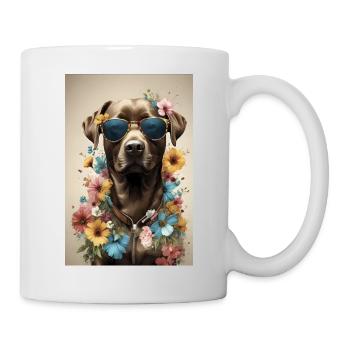 Brauner Labrador Retriever mit Sonnenbrille und Blumen - Tasse - Weiß - Rechts