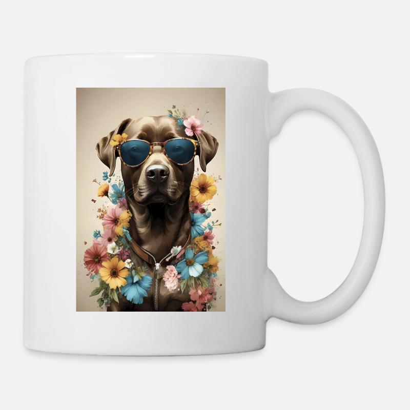 Brauner Labrador Retriever mit Sonnenbrille und Blumen - Tasse - Weiß