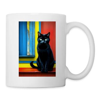 Chat noir devant la fenêtre - Mug blanc - blanc - Droite