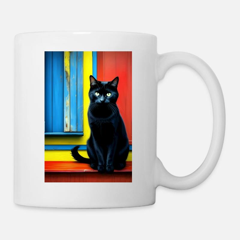 Chat noir devant la fenêtre - Mug blanc - blanc