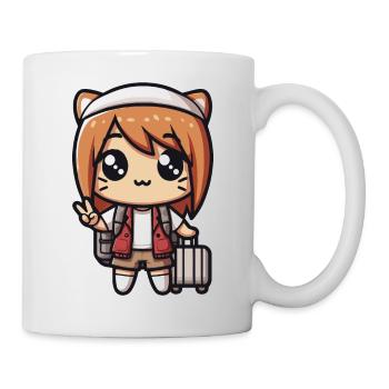 Kawaii Mignonne Petite Fille Voyageuse - Mug blanc - blanc - Droite