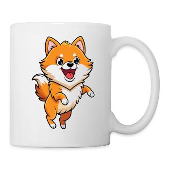 Energischer Pomeranian hüpft vor Aufregung - Tasse - Weiß - Rechts