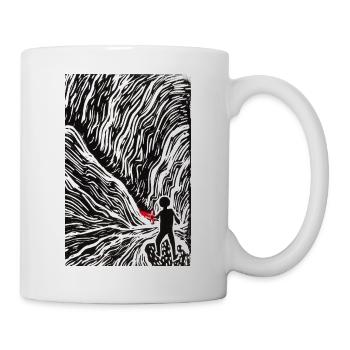 Linolschnitt Illustration in Rot und Schwarz - Tasse - Weiß - Rechts