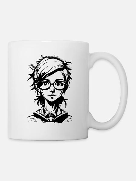 Manga Girl - Écolière à lunettes - Mug blanc - blanc