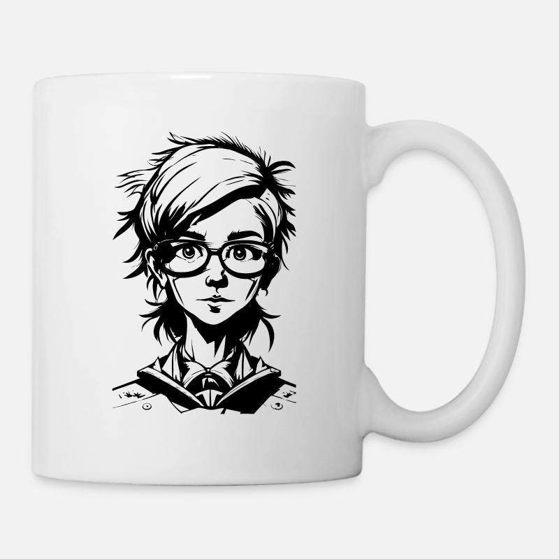 Manga Mädchen - Schulmädchen mit Brille - Tasse - Weiß