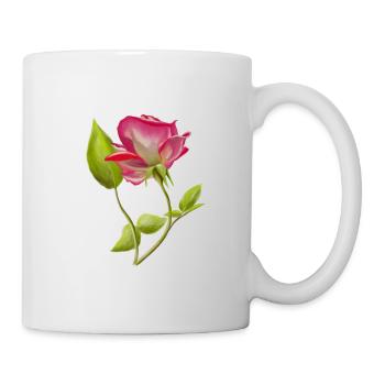 Pink rose with leaves isolated. - Tasse - Weiß - Rechts